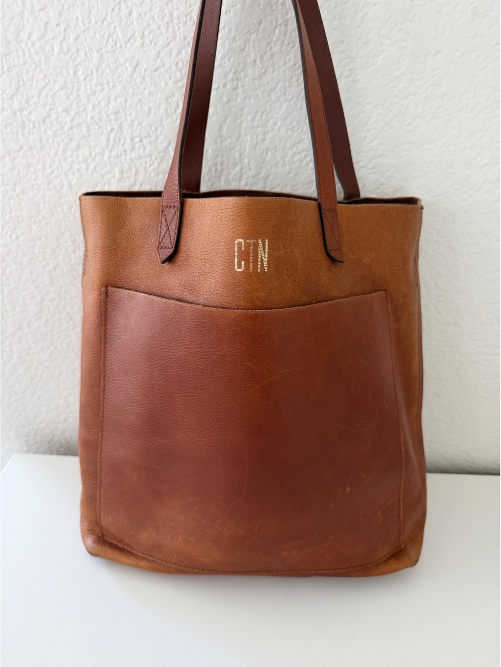 Madewell transport bag Vintage Brown Leather Tote Bag with Monogram CTN